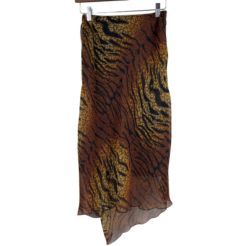 La Belle Animal Print Skirt Women Sz XS Brown Asymmetrical Vtg Y2K Boho‎ Indie